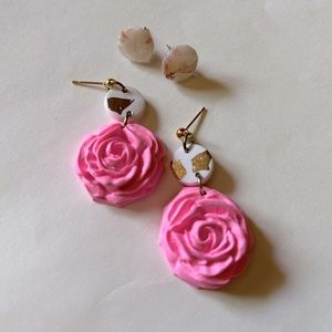 Clay Rose Flower Stud Earrings Bundle